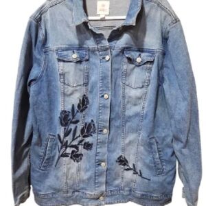 Stylish Blue Embroidered Jean Jacket